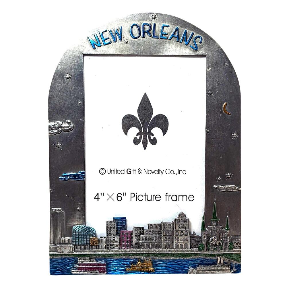 New Orleans NOLA Skyline Riverboat Fleur De Lis 4x6 Photo Picture Frame Vintage